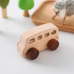 Xe buýt mini gỗ mô hình cho bé – Thiết kế đơn giản, bánh lăn