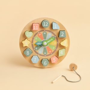 Wooden Montessori Shape Sorting Clock – Educational Toy for Kids