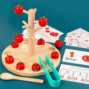 Wooden Apple Tree Counting Toy – Montessori Math Educational Game
