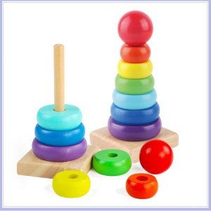 Wooden Rainbow Stacking Rings Toy