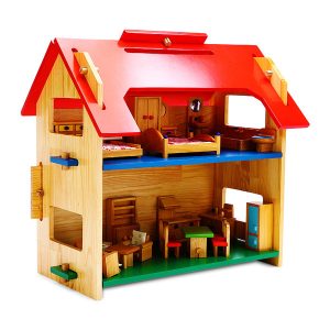 Wooden Dollhouse with Furniture