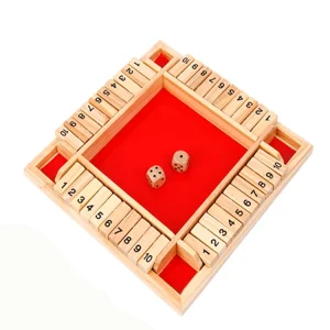 Wooden Shut the Box Dice Game (4-Player  Red Board)