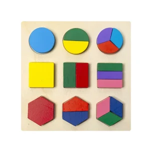 Wooden Fraction Puzzle Board - Shapes & Colors