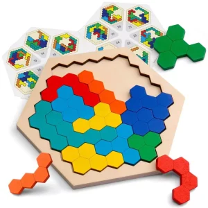 Wooden Hexagon Puzzle Board - 14 Pieces