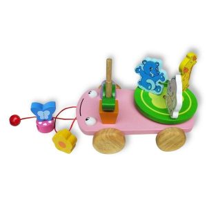 Wooden Pull-Along Animal Toy with Rotating Figures